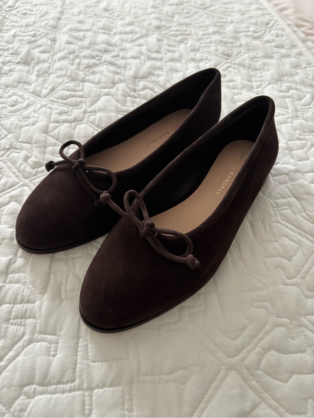 Loeffler Randall Noelle Brown Suede Bow Ballet Flats.